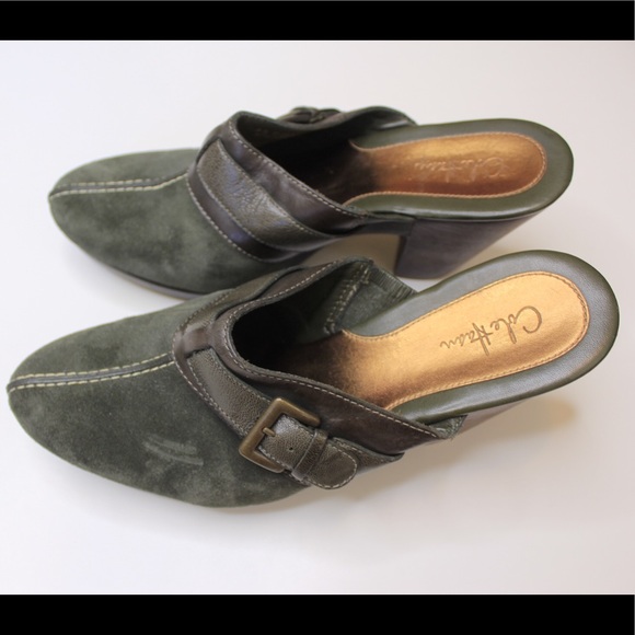 Cole Haan | Green Suede Pointed Toe Clogs - Picture 9 of 12